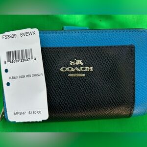 Coach Colorblock Medium Corner Zip Wallet in Bright Blue and Navy